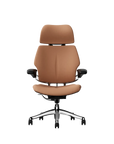 Humanscale Freedom executive chair with headrest, polished frame with Elmosoft Leather 33077, front view. Kansas City Office Design.
