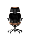 Humanscale Freedom executive chair with headrest, polished frame with Elmosoft Leather 33077, back view. Kansas City Office Design.