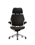 Freedom Ergonomic Executive Chair with Headrest, Polished Aluminum, 99999 (Elmosoft Leather), front view. Kansas City Office Design.