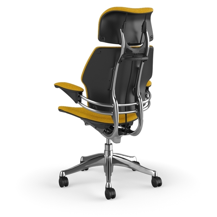 Freedom Ergonomic Executive Chair with Headrest, Polished Aluminum, 0446 (Woven Steelcut Trio), side view. Kansas City Office Design.