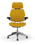 Humanscale Freedom executive chair with headrest, Polished frame with Steelcut Trio 0664 , front view. Kansas City Office Design.