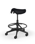 Back view of a Humanscale Pony Stool with 20" foot ring, black fabric saddle seat and graphite frame. Kansas City Office Design.