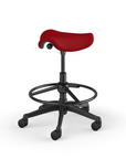 Back view of a Humanscale Pony Stool with 20" foot ring, red fabric saddle seat and graphite frame. Kansas City Office Design.