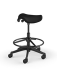 Back view of a Humanscale Pony Stool with 20" foot ring, wipeable Lotus Black fabric saddle seat and graphite frame. Kansas City Office Design.