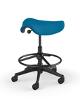 Back view of a Humanscale Saddle Stool with 20" stool ring, peacock blue fabric saddle seat and graphite frame. Kansas City Office Design.