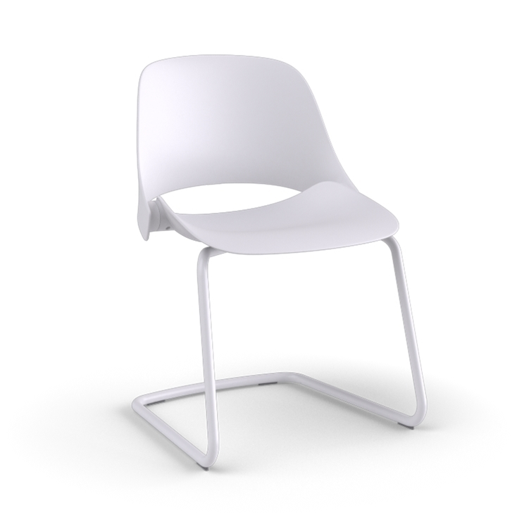 Side View of a Humanscale Trea Chair with cantilever guest chair base and glides. In white finish. Kansas City Office Furniture. 