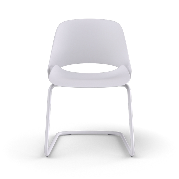 Front View of a Humanscale Trea Chair with cantilever guest chair base and glides. In white finish. Kansas City Office Furniture. 