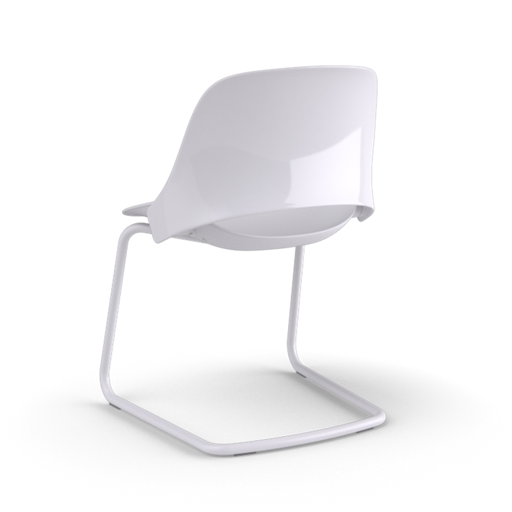 Back View of a Humanscale Trea Chair with cantilever guest chair base and glides. In white finish. Kansas City Office Furniture. 