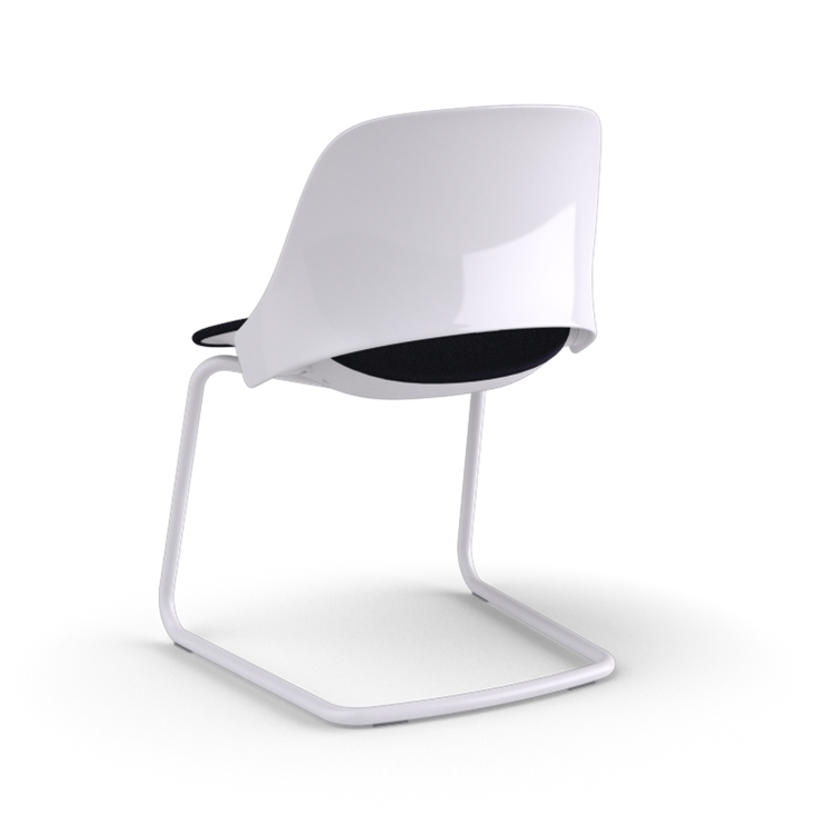 Back view of a Humanscale Trea Chair with cantilever guest chair with glides. In white finish with a black fabric padded seat. Kansas City Office Furniture. 