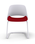 Front view of a Humanscale Trea Chair with cantilever guest chair with glides. In white finish with a Parma Red fabric padded seat. Kansas City Office Furniture. 