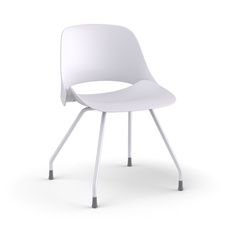 Side View of a Humanscale Trea Chair with four leg guest chair base and glides. In white finish. Kansas City Office Furniture. 