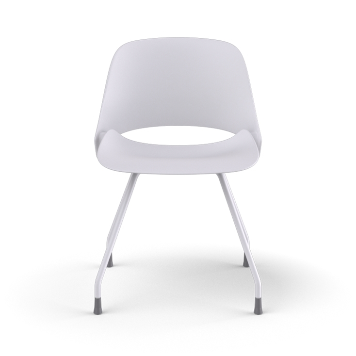 Front View of a Humanscale Trea Chair with four leg guest chair base and glides. In white finish. Kansas City Office Furniture. 
