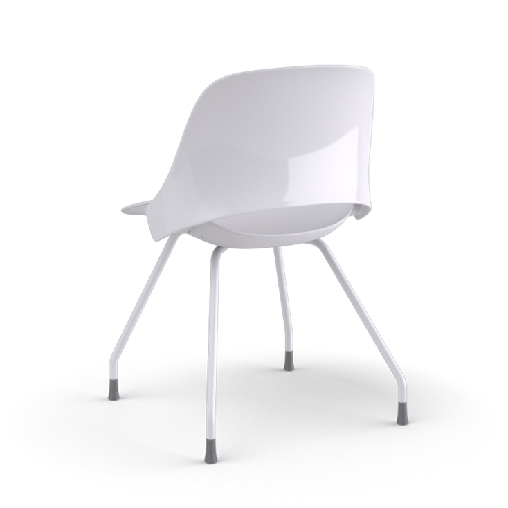 Back View of a Humanscale Trea Chair with four leg guest chair base and glides. In white finish. Kansas City Office Furniture. 