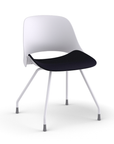 Side view of a Humanscale Trea Chair with four leg guest chair with glides. In white finish with a black fabric padded seat. Kansas City Office Furniture. 