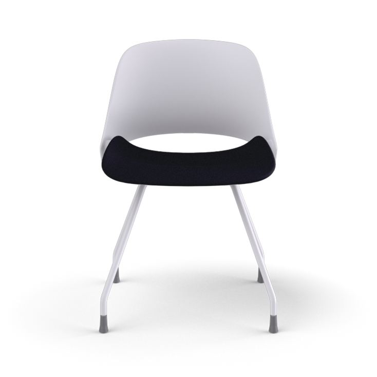 Front view of a Humanscale Trea Chair with four leg guest chair with glides. In white finish with a black fabric padded seat. Kansas City Office Furniture. 