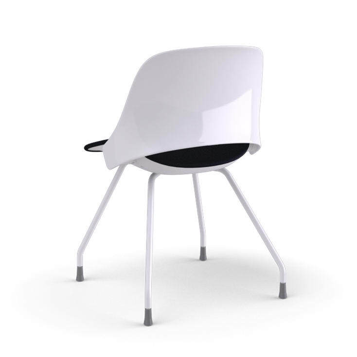 Back view of a Humanscale Trea Chair with four leg guest chair with glides. In white finish with a black fabric padded seat. Kansas City Office Furniture. 