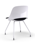 Back view of a Humanscale Trea Chair with four leg guest chair with glides. In white finish with a black fabric padded seat. Kansas City Office Furniture. 