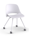Side View of a Humanscale Trea Chair with four leg guest chair base and casters. In white finish. Kansas City Office Furniture. 