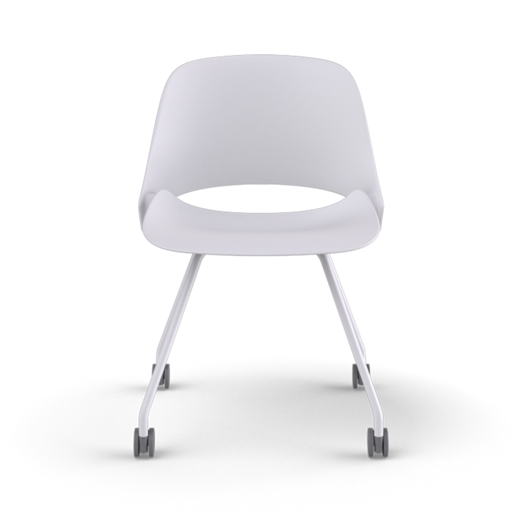 Front View of a Humanscale Trea Chair with four leg guest chair base and casters. In white finish. Kansas City Office Furniture. 