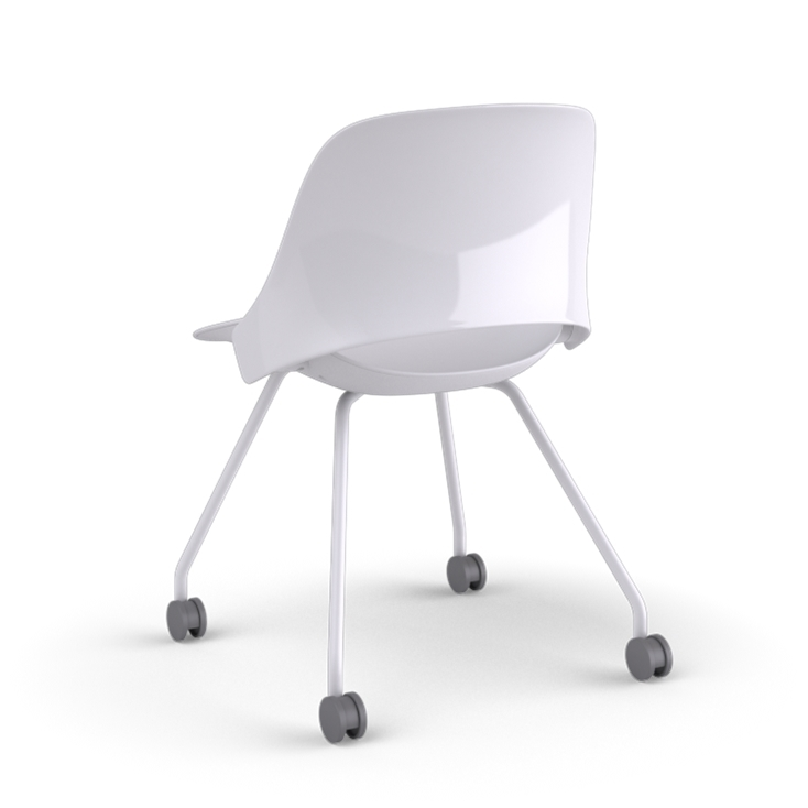 Back View of a Humanscale Trea Chair with four leg guest chair base and casters. In white finish. Kansas City Office Furniture. 