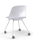 Back View of a Humanscale Trea Chair with four leg guest chair base and casters. In white finish. Kansas City Office Furniture. 