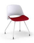 Side view of a Humanscale Trea Chair with four leg guest chair with glides. In white finish with a Parma Red fabric padded seat. Kansas City Office Furniture. 