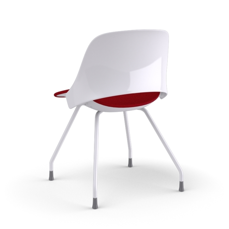 Back view of a Humanscale Trea Chair with four leg guest chair with glides. In white finish with a Parma Red fabric padded seat. Kansas City Office Furniture. 