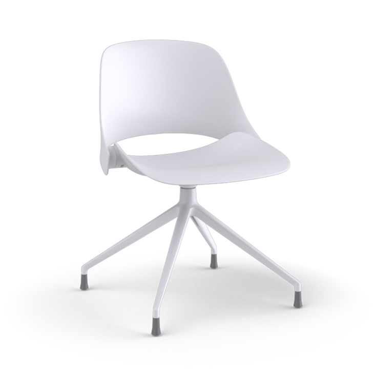 Side View of a Humanscale Trea Chair with four star base and glides. In white finish. Kansas City Office Furniture. 