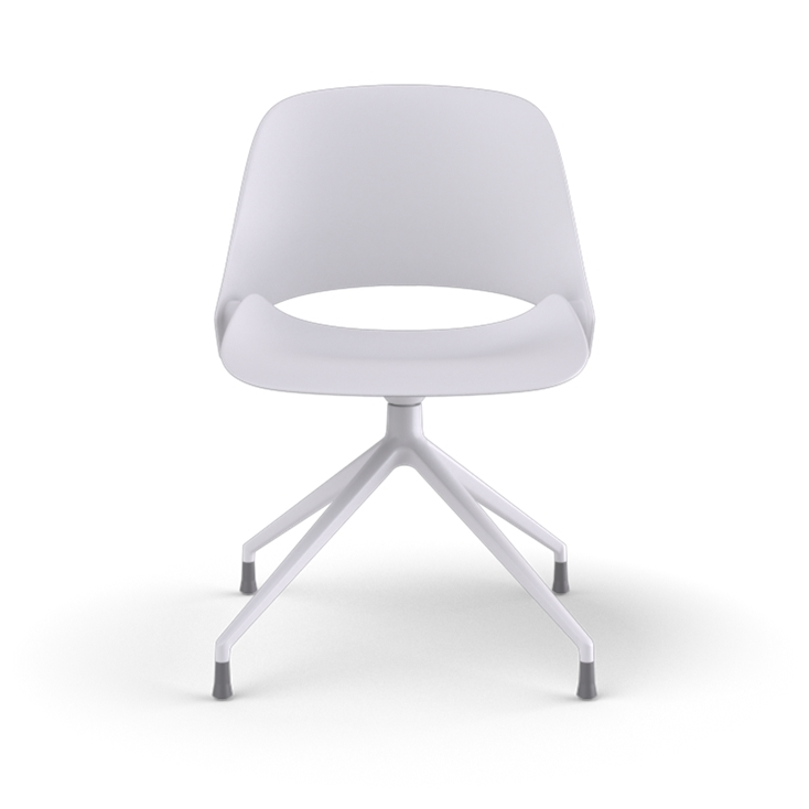 Front View of a Humanscale Trea Chair with four star base and glides. In white finish. Kansas City Office Furniture. 
