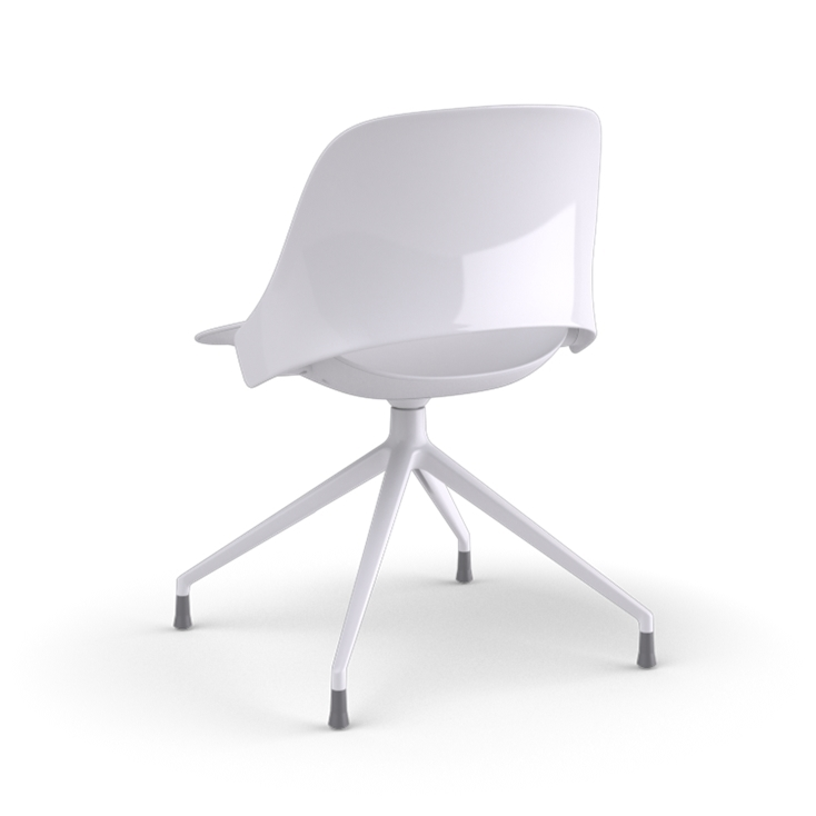 Back View of a Humanscale Trea Chair with four star base and glides. In white finish. Kansas City Office Furniture. 