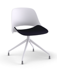 Side view of a Humanscale Trea Chair with four star chair with glides. In white finish with a black fabric padded seat. Kansas City Office Furniture. 