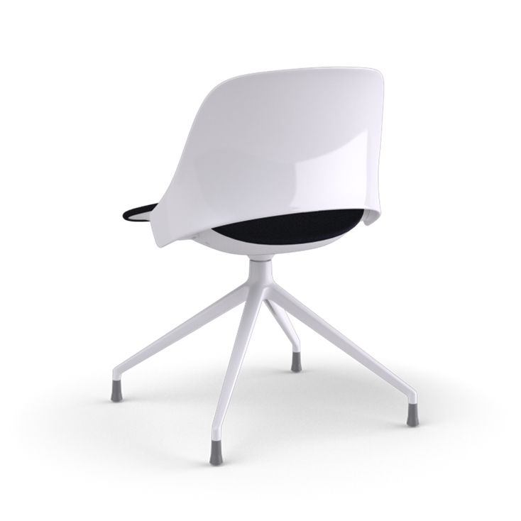 Back view of a Humanscale Trea Chair with four star chair with glides. In white finish with a black fabric padded seat. Kansas City Office Furniture. 