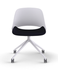 Front view of a Humanscale Trea Chair with four star base and casters. In white finish with a black fabric padded seat. Kansas City Office Furniture. 