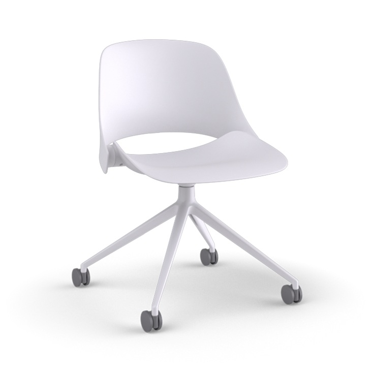 Side View of a Humanscale Trea Chair with four star base and casters. In white finish. Kansas City Office Furniture. 