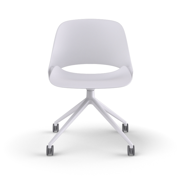 Front View of a Humanscale Trea Chair with four star base and casters. In white finish. Kansas City Office Furniture. 