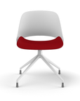 Front view of a Humanscale Trea Chair with four star chair with glides. In white finish with a Parma Red fabric padded seat. Kansas City Office Furniture. 