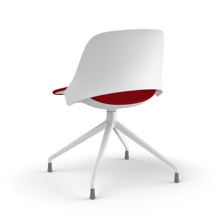Back view of a Humanscale Trea Chair with four star chair with glides. In white finish with a Parma Red fabric padded seat. Kansas City Office Furniture. 