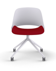Front view of a Humanscale Trea Chair with four star chair with casters. In white finish with a Parma Red fabric padded seat. Kansas City Office Furniture. 