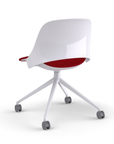 Back view of a Humanscale Trea Chair with four star chair with casters. In white finish with a Parma Red fabric padded seat. Kansas City Office Furniture. 