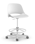 Side View of a Humanscale Trea Chair with stool base and casters. In white finish. Kansas City Office Furniture. 