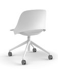 Back View of a Humanscale Trea Chair with four-star task base and casters. In white finish. Kansas City Office Furniture. 