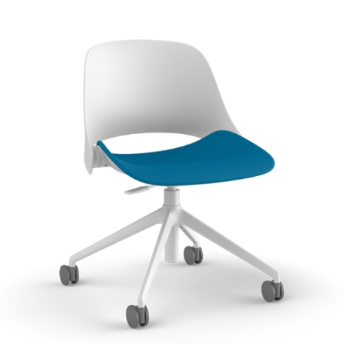 Humanscale Trea Chair with white backrest and blue seat on a white background. Kansas City Office Furniture.