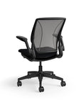 Humanscale World Chair with black mesh, Black frame, black fabric, back view. Kansas City Office Design