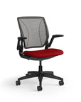 Humanscale World Chair with black mesh, black frame, Parma Red fabric seat, side view. Kansas City Office Design