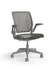 Humanscale World Chair with black mesh, gray frame, side view. Kansas City Office Design