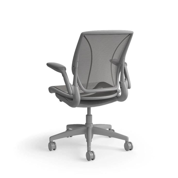 Humanscale World Chair with black mesh, gray frame, back view. Kansas City Office Design