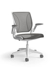 Humanscale World Chair with black mesh, white frame, side view. Kansas City Office Design