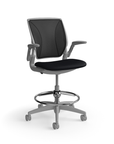 Humanscale World LM counter-height stool in black seat and gray frame, front view