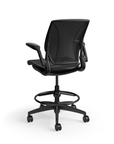 Humanscale World LM mesh back counter-height stool in black seat and black frame, three-quarter view