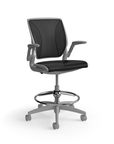 Humanscale World LM mesh back counter-height stool in black seat and gray frame, front view